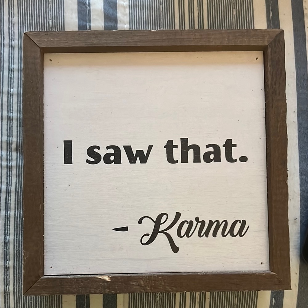 Karma 4x4 Brown and White Home Decor Sign - Picture 1 of 5
